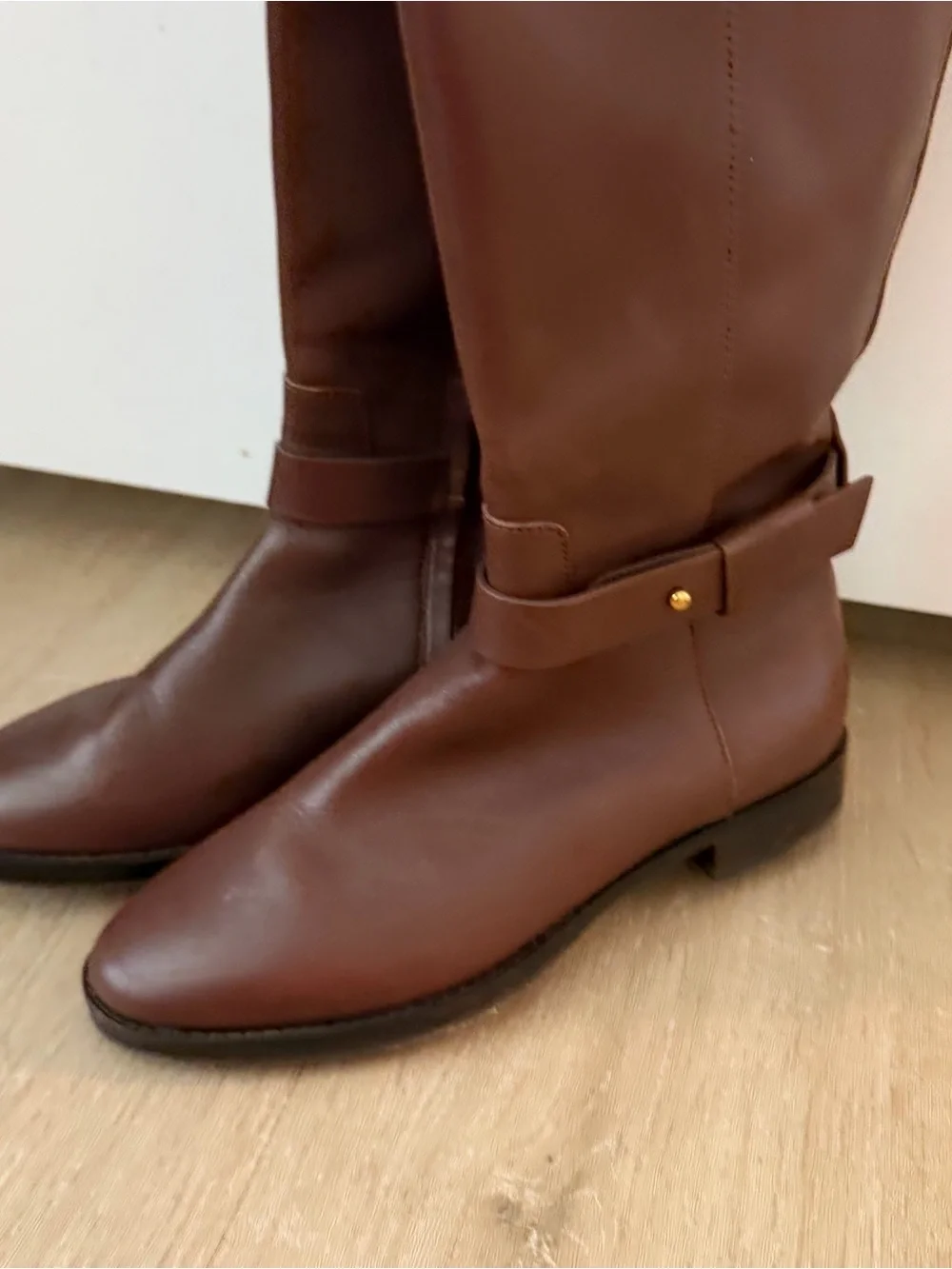 Tory Burch Chestnut Brown Leather Tall Riding Boots with Gold Logo